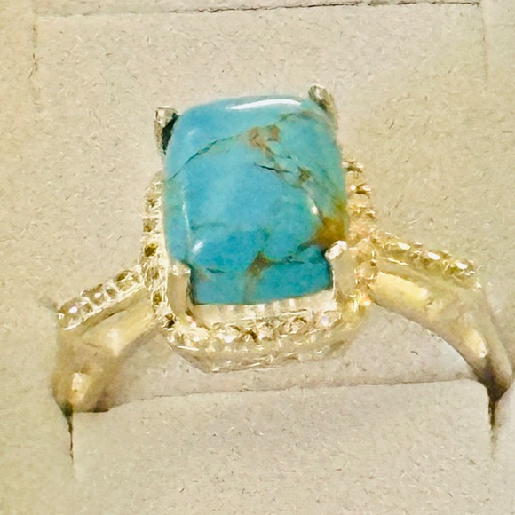 925 Sterling silver ring rectangular Mojave Blue Turquoise NWOT - Picture 3 of 15